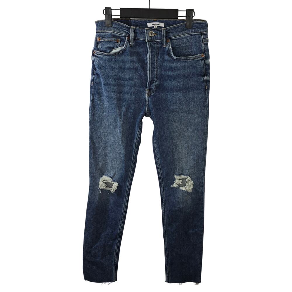 RE/DONE 90s High Rise Ankle Crop ButtonFly Blue Denim Jeans Size 28 NWT